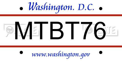 MTBT76 District Of Columbia License Plate