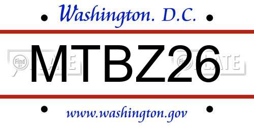 MTBZ26 District Of Columbia License Plate