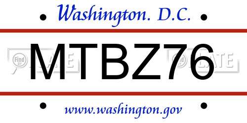 MTBZ76 District Of Columbia License Plate