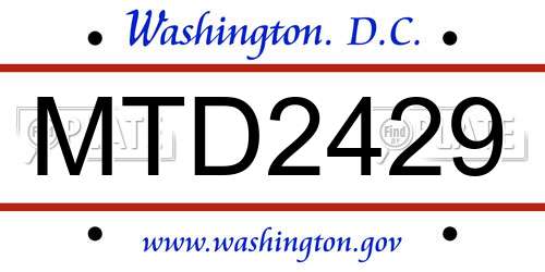 MTD2429 District Of Columbia License Plate