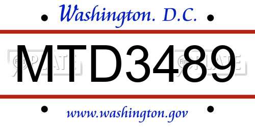 MTD3489 District Of Columbia License Plate