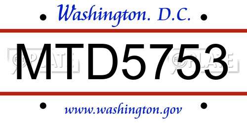 MTD5753 District Of Columbia License Plate