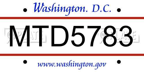 MTD5783 District Of Columbia License Plate