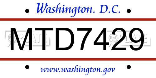 MTD7429 District Of Columbia License Plate
