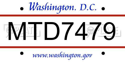 MTD7479 District Of Columbia License Plate