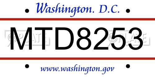 MTD8253 District Of Columbia License Plate