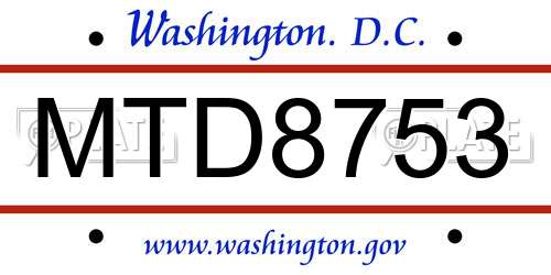 MTD8753 District Of Columbia License Plate