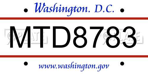 MTD8783 District Of Columbia License Plate