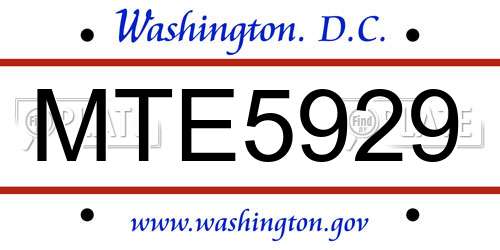 MTE5929 District Of Columbia License Plate