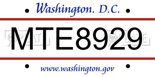 MTE8929 District Of Columbia License Plate