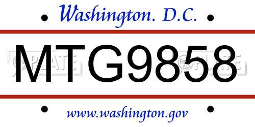 MTG9858 District Of Columbia License Plate