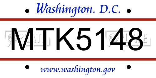 MTK5148 District Of Columbia License Plate