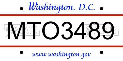 MTO3489 District Of Columbia License Plate