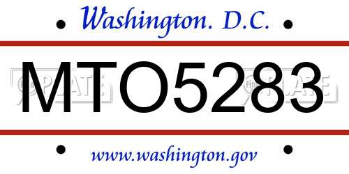 MTO5283 District Of Columbia License Plate