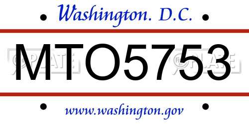 MTO5753 District Of Columbia License Plate