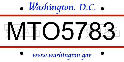 MTO5783 District Of Columbia License Plate