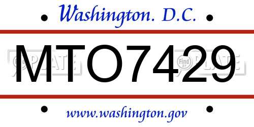 MTO7429 District Of Columbia License Plate
