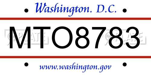 MTO8783 District Of Columbia License Plate