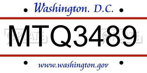 MTQ3489 District Of Columbia License Plate