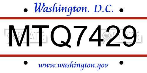 MTQ7429 District Of Columbia License Plate