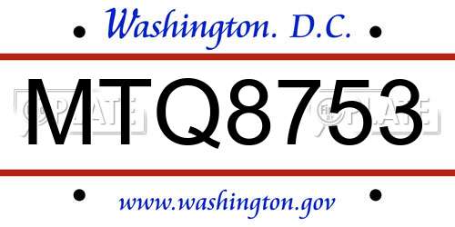 MTQ8753 District Of Columbia License Plate