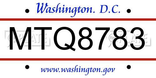 MTQ8783 District Of Columbia License Plate
