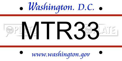 MTR33 District Of Columbia License Plate