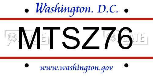 MTSZ76 District Of Columbia License Plate
