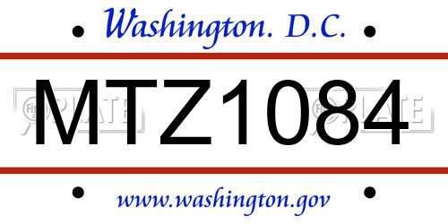 MTZ1084 District Of Columbia License Plate