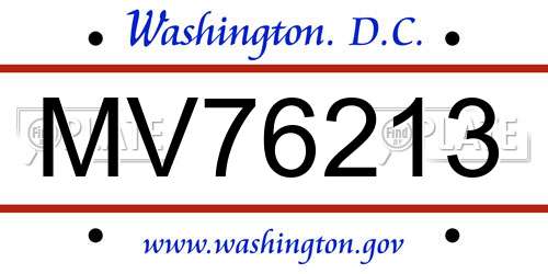 MV76213 District Of Columbia License Plate