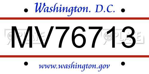MV76713 District Of Columbia License Plate