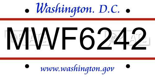 MWF6242 District Of Columbia License Plate