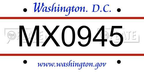 MX0945 District Of Columbia License Plate