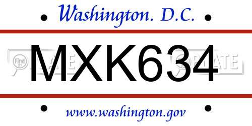 MXK634 District Of Columbia License Plate