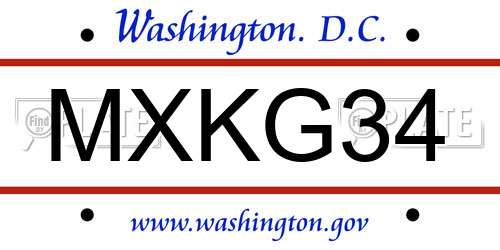 MXKG34 District Of Columbia License Plate