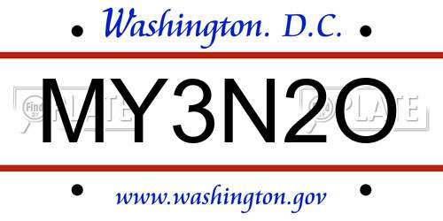 MY3N2O District Of Columbia License Plate