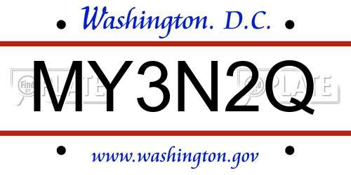 MY3N2Q District Of Columbia License Plate