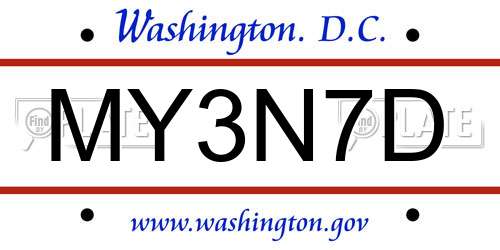 MY3N7D District Of Columbia License Plate