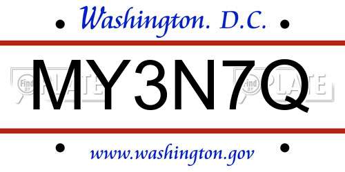 MY3N7Q District Of Columbia License Plate