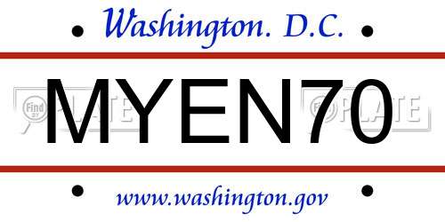 MYEN70 District Of Columbia License Plate