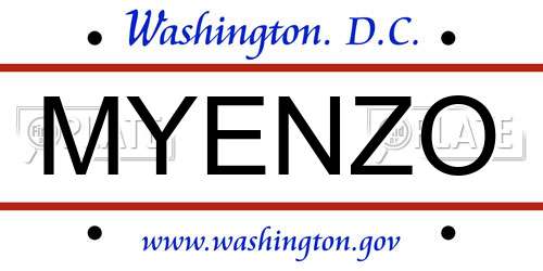 MYENZO District Of Columbia License Plate