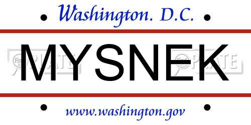 MYSNEK District Of Columbia License Plate