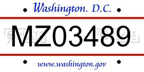 MZ03489 District Of Columbia License Plate