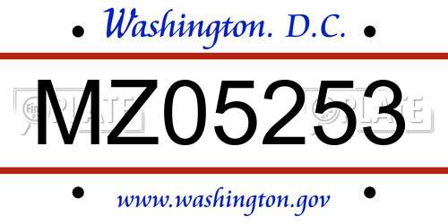 MZ05253 District Of Columbia License Plate