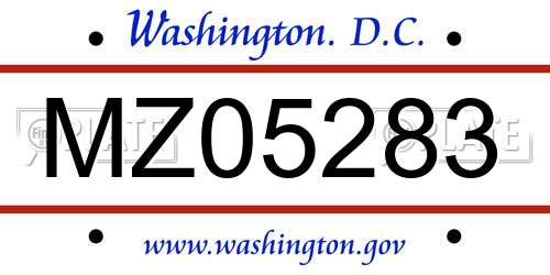 MZ05283 District Of Columbia License Plate