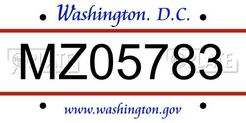 MZ05783 District Of Columbia License Plate