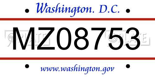 MZ08753 District Of Columbia License Plate