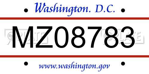 MZ08783 District Of Columbia License Plate