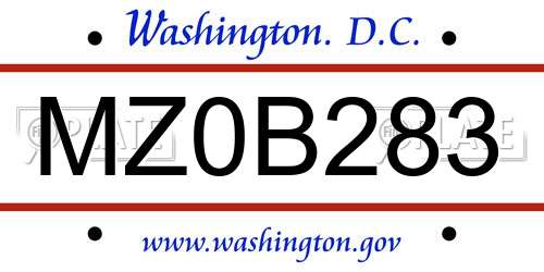 MZ0B283 District Of Columbia License Plate