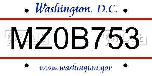 MZ0B753 District Of Columbia License Plate